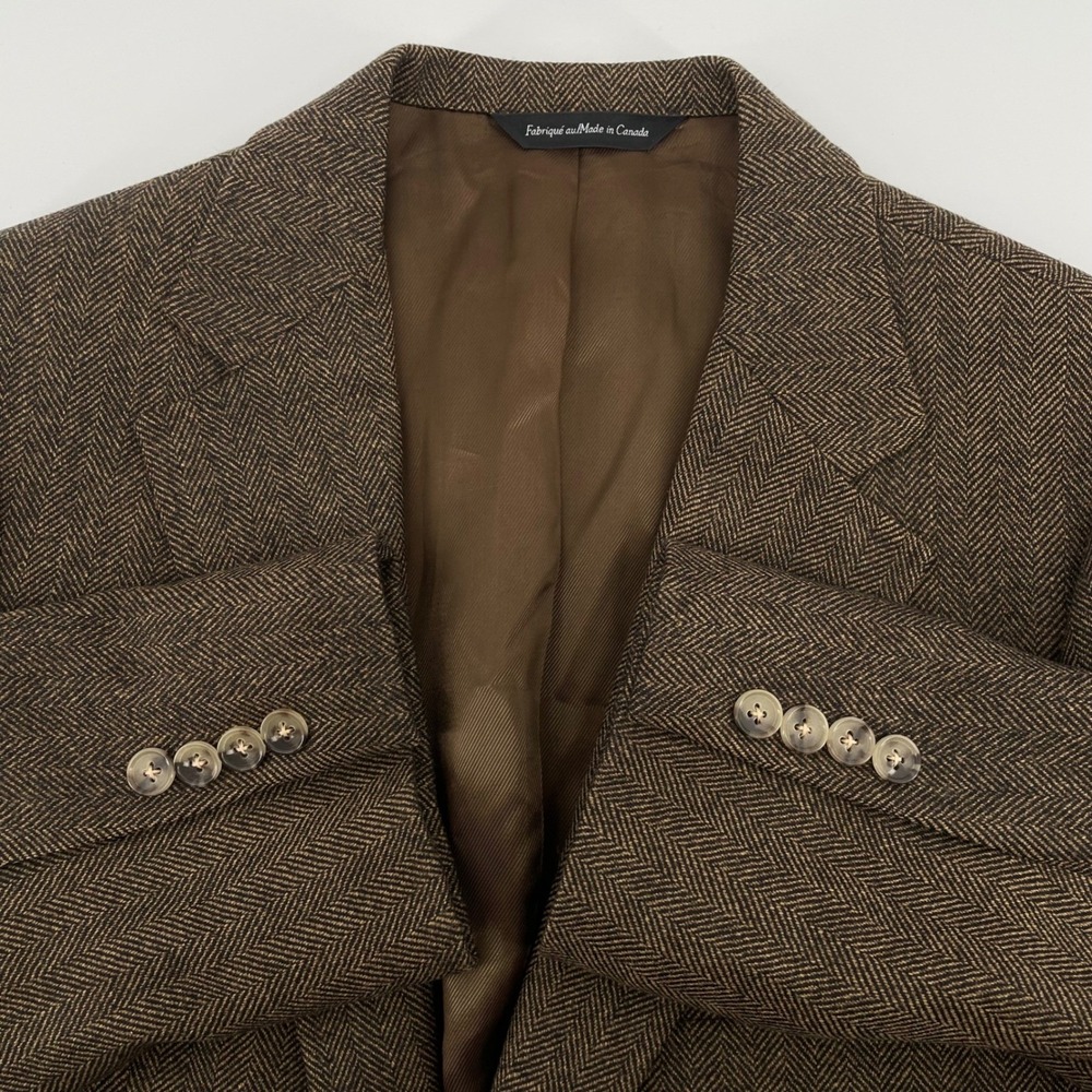 Samuelsohn Men's 40R Brown Herringbone Wool Cashmere Blazer Sport Coat Jacket